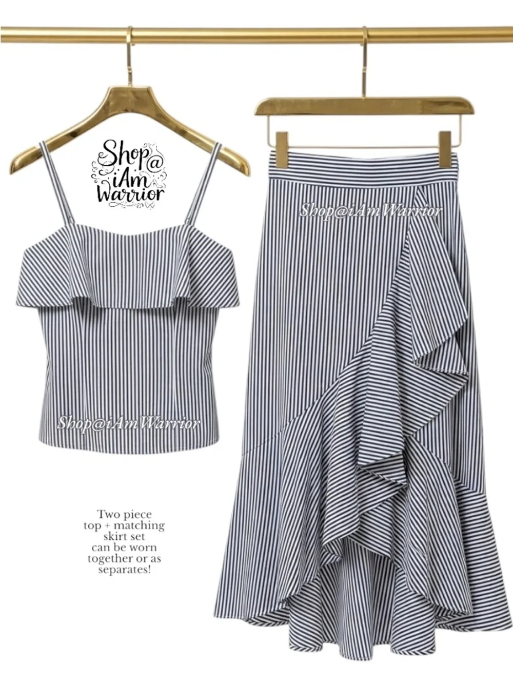 Worth NWT 2 PC blue striped ruffle top + asymmetrical mermaid skirt *iamwarrior